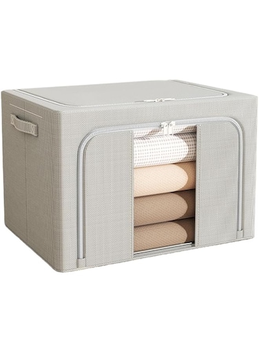 HYTTER Foldable Fabric Storage Box for Clothes, 100L Large Clothing Organizer Bin with Stable Metal Frame (Grey)