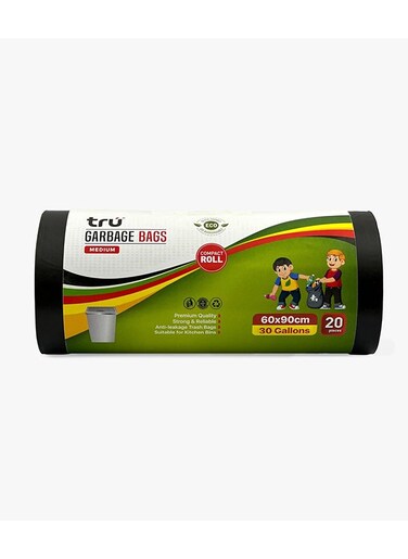 tru Garbage Bags Roll Black 60x90cm 30 Gallon Medium (Kitchen bags) - 20 Bags