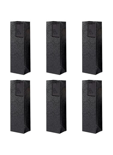 Maykela 6Pcs Wine Bottle Gift Bags Black Christmas Portable Paper Gift Bag Wine Bags for Wine Bottles Gifts (Black-6 Pcs)