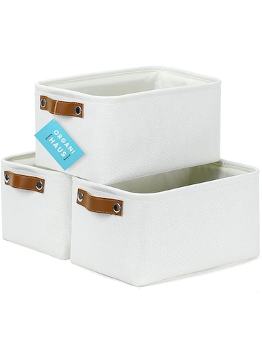 OrganiHaus Small Fabric Storage Bins for Shelves 12x8in, Closet Storage Baskets for Shelf Organizing, Canvas Rectangle Bins for Organization, Small Baskets for Organizing - Off-White