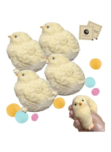 LCLALAY 4Pcs Taba Squishy Simulated Chick, Kawaii Fufu Squishy TPR Stress Relieving Toys, Fidget Squeeze Toys for Anxiety &amp; Relaxation, Cute Soft Sensory Toys Perfect Desk Toys for Adults (Chicken)