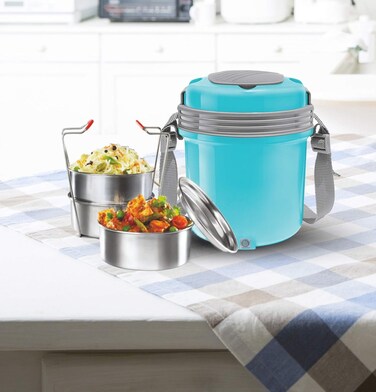 Electron Portable Electric Lunch Box I 360 ml Stainless Steel Leak Proof Containers I Auto Shut Off I Cool Touch Shock Proof Body I Perfect for Office, Hostel, Travel I Blue