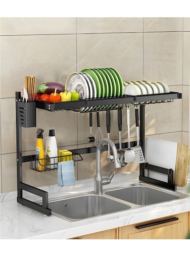 Dish Drying Rack Over The Sink Dish Rack 2 Tier Stainless Steel Dish Rack Large Dish Drainer For Kitchen Organizer Storage Space Saver Black