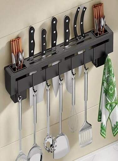 Stainless Steel Wall Mounted Knife Storage Rack Black 50cm