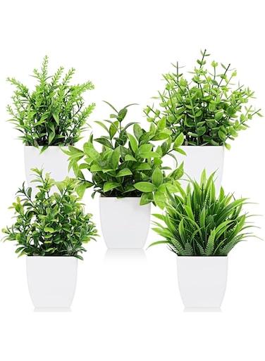 Artigreen 5 Pcs Artificial Plants Mini Fake Plants in Pots Small Faux Plants Decor Artificial Greenery for Home Bedroom Indoor Office Bathroom Farmhouse Room Coffee Table Decor