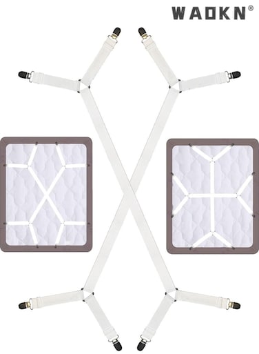 High Quality Multi-Function Sheet Clips Cross Sheet Fixing Straps Suitable for Bedding Sheet Clips and Sheet Fixing Elastic Band Sheet Suspender Fastener 2pcs/Set White