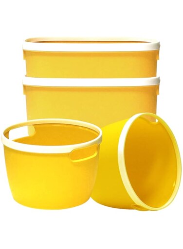 Aiwanto 4 Packs Small Plastic Basket Storage 2 Yellow Shapes Organizer for Bathroom Kitchen Bedroom Space Saver Organizer