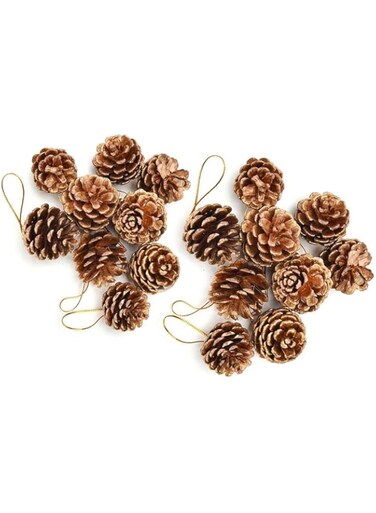 18 Pcs Natural with String Golden Pinecone Christmas Tree Hanging Ornament for Wreath Garlands Decoration Natural Pine Cones With String for DIY Crafts Home Decoration (Gold)