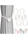 NALACAL Strong Magnetic Curtain Tiebacks, Wooden Medal Shape Decorative Drape Tie Backs, Natural Cotton Rope Hand-Woven Curtain Holdbacks, for Home &amp; Office Draperies Decor (Beige) (4 Pack)