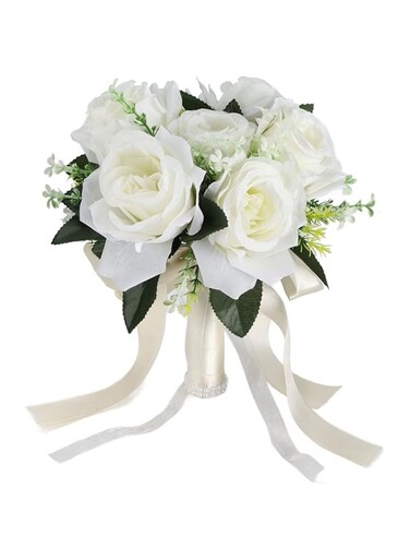 VINGVO Wedding Bouquet for Bride, Wedding Bouquets for Bride Bridesmaid Bouquets for Wedding Bridal Bouquet for Bride Holding Flowers(Milky white)