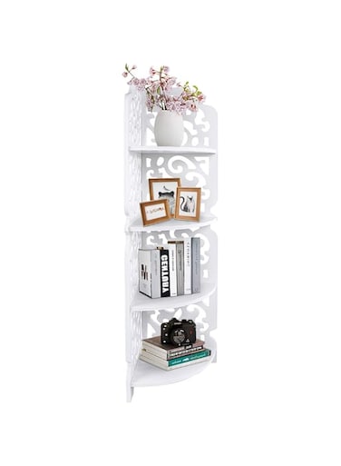 Ejoyous 4 Tier Corner Shelf Unit, Sturdy Waterproof and Easy to Clean, Wooden Freestanding Corner Shelf, for Kitchen Bathroom Garden Study, Corner Self Standing Shelves 33.3 x7.1 x 8.7 in