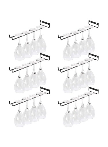 JMIATRY 6 Pack Wine Glass Rack, Wall Mounted Wine Rack, 11" Shelf Wine Cup Display Stand, Metal Hanging Wine Glass Holder Great for Bar and Kitchen, Black