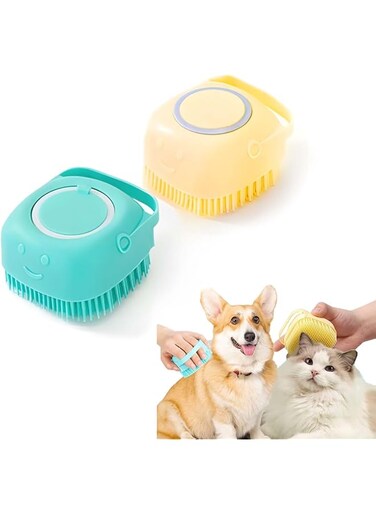 MOTIM 2-PCS Pet Bath Massage Brush, Dog Bath Brush with Soap Dispenser, Soft Silicone Bristle for Long Short Haired Dogs Cats Shower