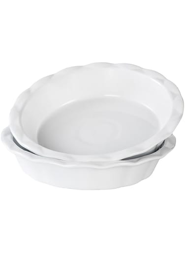 SPNOR Ceramic Pie Pans for Baking, 22CM Pie Plate for Apple Pie, Round Baking Dish, 36 Ounce Fluted Dish Pie Pan, Set of 2, White