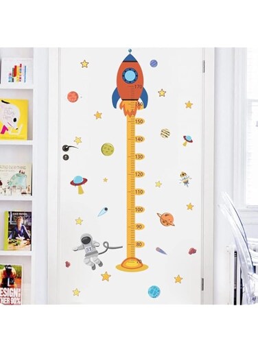 SWIUKPHE Cartoon Space Rocket Height Chart Sticker, Growth Height Chart Measurement Removable Wall Sticker Decal, Children Kids Baby Home Room Nursery DIY Decorative Adhesive Art Wall Mural