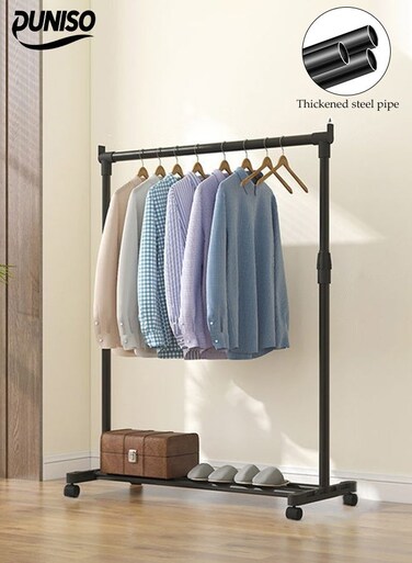 60CM Simple Drying Rack with Wheels&iuml;&frac14;&OElig;125cm High Fixed Height Hanger&iuml;&frac14;&OElig;Indoor Floor Standing Clothes Hanger&iuml;&frac14;&OElig;Assembled Clothes Hanger&iuml;&frac14;&OElig;Bedroom Storage Clothes Rack&iuml;&frac14;&OElig;Black