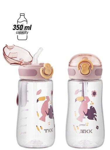 Water Bottle with Straw 350ml, Leak Proof BPA Free 12oz Toddler Drinking Bottle for Boys and Girls, Ideal for School, Travel, and Hiking, Pink