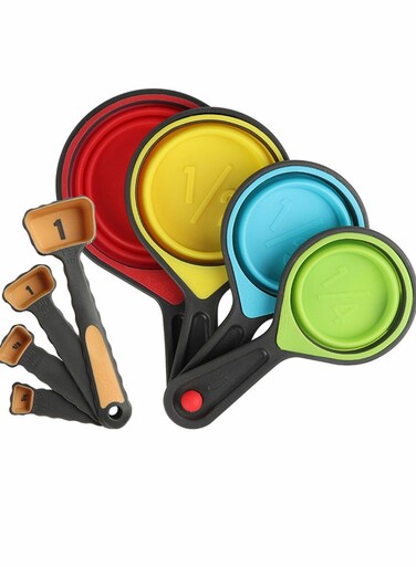 Silicone Measuring Cups and Spoons Set 8 Pieces Collapsible for Kitchen Cooking