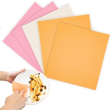 ECVV&reg; 5 Pack Multi-Purpose Absorbent Sponge Cloth Wipes   Quickly Soaks Up Liquids   Wipes Smoothly, Absorbs Efficiently   Ideal for Kitchen &amp; Cleaning Tasks