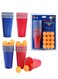 Beer Pong Game Set 24PCS Plastic Game Cups with 24PCS Pong Balls Outdoor Camping Pub Party Supplies (Red Cups 12+Blue Cups 12+Balls 24)