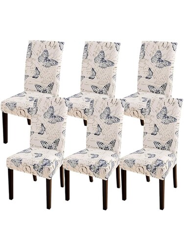 SUBCLUSTER 6 Pcs/Set Soft Stretchable Dining Chair Covers with Printed Floral Patterns,Spandex Banquet Chair Seat Protector Slipcovers for Holiday Home Party, Hotel, Wedding Ceremony (Style 7)