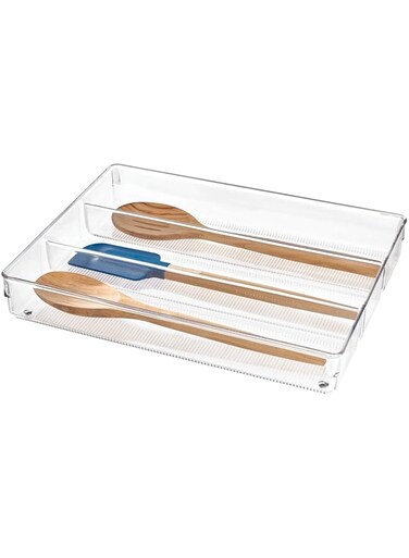 Idesign Linus Cutlery Tray For Kitchen Utensils, Clear, Large, 55830ES