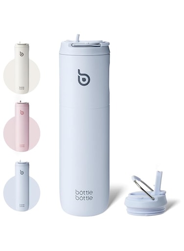 BOTTLE BOTTLE Insulated Water Bottle 24oz with Straw Lid and Handle for Sports Travel Gym Stainless Steel Water Bottles Double-Wall Vacuum Metal Thermos Bottles Leak Proof BPA-Free (baby blue)
