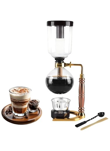 Glass Siphon Coffee Maker 5 Cups Set, Tabletop Classic Coffee Maker Hand, Japanese Vacuum Clear Coffee Siphon Pot Coffee Dropper Pour Over Coffee Maker with Filter Alcohol Burner for Office Home 580ml