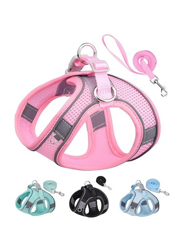 Solmoony Dog Harness for Small Medium Large Dogs No Pull, Puppy Harness and Leash Set, Puppy Harness for Small Dogs, Step in Harness for Small Dogs, Small Dog Harness, mesh Dog Harness. (Pink, XXS)