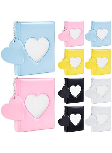 Tazweeq 10 Pieces Small Photo Album, Love Skeleton Mirror 3-inch Single Frame Polaroid Photo Album, PVC cover album with 32 clear pages with heart charms