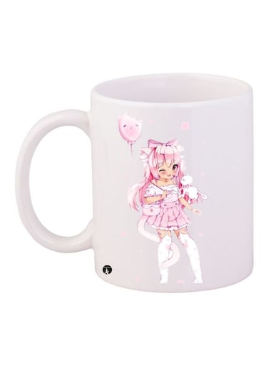 Cartoon Girl Printed Coffee Mug White/Pink/Beige