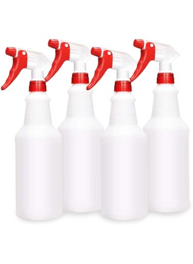 Khazna Plastic Spray Bottle (4 Pack, 700ml, All-Purpose) Heavy Duty Spraying Bottles Leak Proof Mist Empty Water Bottle for Cleaning Solution Planting Pet with Adjustable Nozzle and Measurements