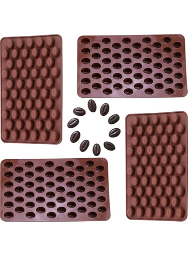 Onwon 4 x 55 Mini Coffee Beans Chocolate Mold Candy Ice Cube Jelly DIY Cake Decoration Food-Grade Silicone Bakeware Mould Baking Molds
