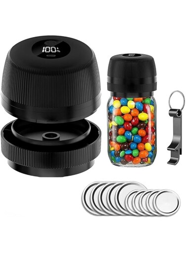 Electric Mason Jar Vacuum Sealer Kit - Portable Jar Vacuum Sealer for Wide and Regular Mouth Mason Jars - Automatic Vacuum Sealer for Jars - Ideal for Food Storage