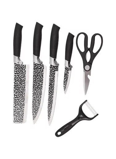 6 pcs Knife Set - Stainless Steel Sharp Professional Kitchen Chef Cooking Knives set with Black Handles