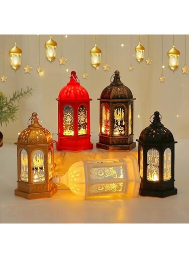 Aowin Ramadan Lantern Mini Eid Mubarak Candle Lantern Led Candle Light Moon Castle Muslim Hanging Candle Lanterns Gifts for Home Outdoor Festival Party Decor Ramadan Decorations (5pcs)