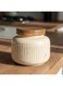 Box Embossed Ceramic Jar with Wooden Lid - 1.5 L