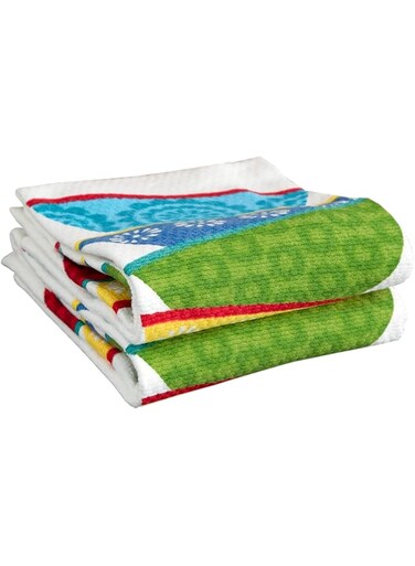 Tefal Textiles Double Sided Print Woven Cotton Kitchen Dish Towel Set, 2-pack, 16" x 26", Dish Stack Print