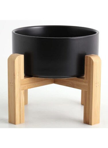 Petygooing Black Elevated/Raised Ceramic Dog Bowl for Small Breeds, Dog Food Water Dish with Stand,Pet Feeding Bowl with Anti Slip Rubber for Cats and Small Dogs Puppy 13.5 OZ (5.1In / 1.7 Cups)