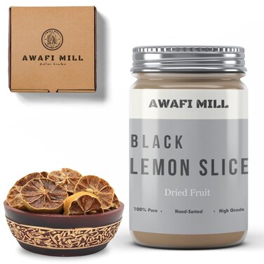 AWAFI MILL Dried Black Lemon Slices - Intensely Flavorful - Versatile Culinary Delight - Authentic Middle Eastern Ingredient (Bottle of 50 gram / 1.7 Oz)