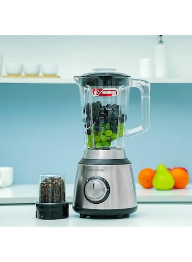 Krypton Stainless Steel 2-in-1 Blender, 1.5L PC Jar, KNB6389 2 Speed with Pulse Function Blades Mixer Grinder Smoothies, Blend, Chop, Grind, Silver