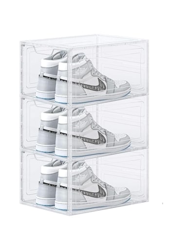 Home Smart Shoe Box Storage 3PC Set Foldable Easy Storage Box (Transparent, 3 Layer)