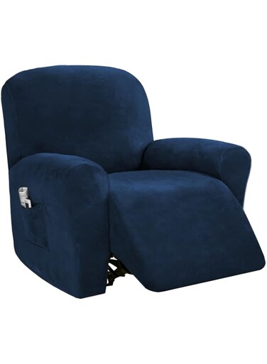 4-Pieces Stretch Loveseat Recliner Cover Reclining Couch Covers for 1 Seater Couch Furniture Covers for Recliner Durable Soft Recliner Chair Protector with Side Pocket (Navy Blue)