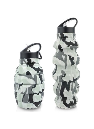 PenghaiYunfei Collapsible Travel Water Bottle18oz, Reuseable BPA Free Silicone Foldable Water Bottles for Gym Camping Hiking, Portable Leak Proof Sports Water Bottle with Carabiner (light grey)