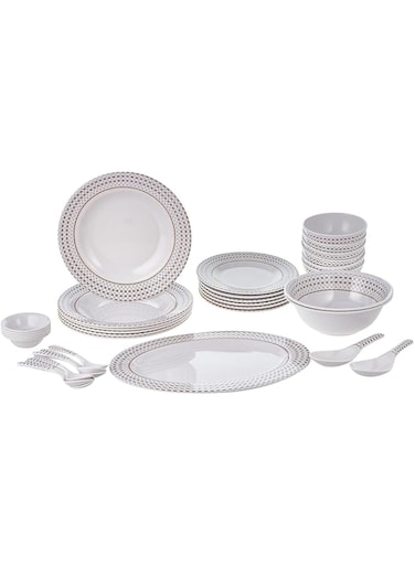 Royalford Melamine 35 pcs Melamine Ware Dinner Set, White, RF6971