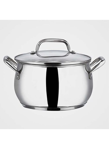 Almaty Stainless Steel Saucepot with Glass Lid, 2.9 Litre, 18 cm   2.6mm Thick SAS Base   Riveted Handle   Induction &amp; Gas Compatible