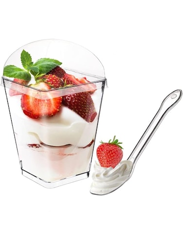 TOMVAES 100 Pack 5.4 oz Square Clear Plastic Dessert Cups with Lids and Sporks,Appetizer Cups,Party Parfait Cups,Yogurt Parfait Containers Shooter Cups for Parties, Events,Catering
