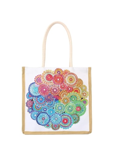 Excefore Mandala Diamond Painting Tote Bag,5D DIY Rhinestone Cross Stitch Shopping Bags Paint by Number Gems Art Craft Handmade Shoulder Bag Reusable Canvas Grocery Bag for Women Gift