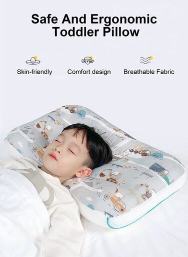 30x50cm Ergonomic Baby Pillow Kids Pillow Spine Support Protection Soft Breathable Toddler Pillow Safe Ergonomic Sleeping Pillow For Children Boys Girls Infants Pillow For Aged 0-6-Year-Old Machine Washable Toddler Bed Pillows