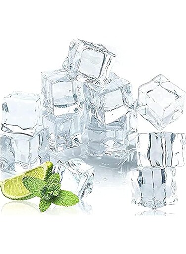 Khazna 50 Pcs Reusable Plastic Ice Cubes,Clear Acrylic Fake Ice Cubes,Artificial Square Crystal Fake Ice Cubes for Photography Props Home Decoration Wedding Centerpiece Vase Fillers (20MM)